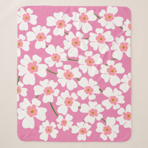 Retro White and Pink Flower Aesthetic Pattern Sherpa Blanket