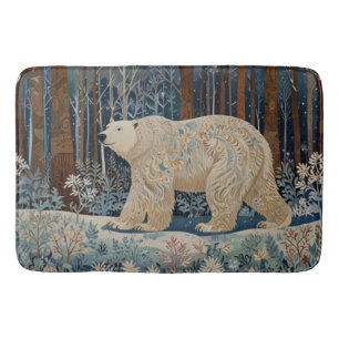 Retro white bear boho winter woodland forest bath mat