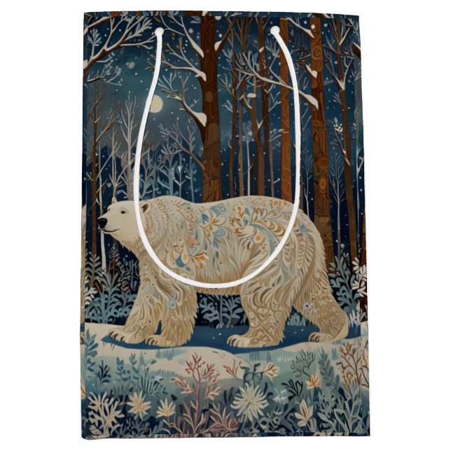 Retro white bear boho winter woodland forest medium gift bag (Front)