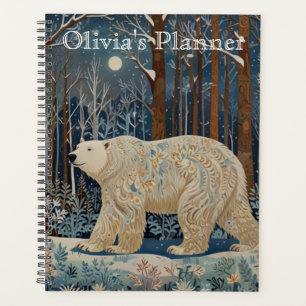 Retro white bear boho winter woodland forest planner