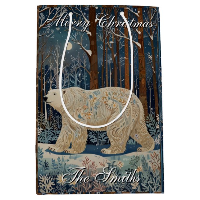 Retro white bear boho winter woodland personalize  medium gift bag (Front)