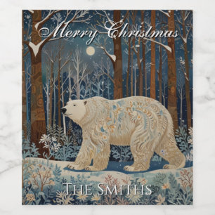 Retro white bear boho winter woodland personalize  wine label