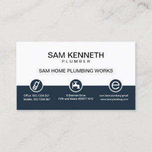 Retro White Blue Column Plumbing Icon Button Business Card