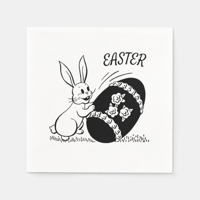 Retro White Bunny and Easter Egg Paper Napkin (Front)