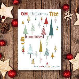 Retro White Colourful Oh Christmas Tree Holiday Card