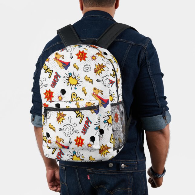 Retro White Comic Book Pop Art Explosion Pattern Printed Backpack (Insitu (Model))
