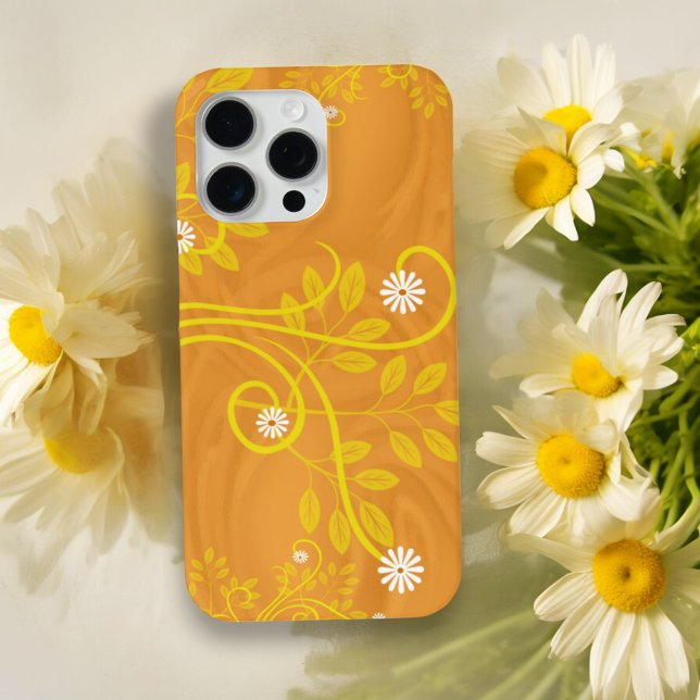 Retro White Daisy Flowers Yellow Orange Case-Mate iPhone Case (back iPhone cover design)