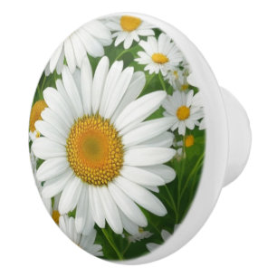 Retro white floral white daisy pattern ceramic knob