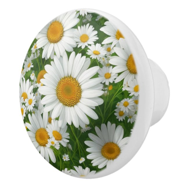 Retro white floral white daisy pattern ceramic knob (Right)