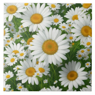 Retro white floral white daisy pattern tile