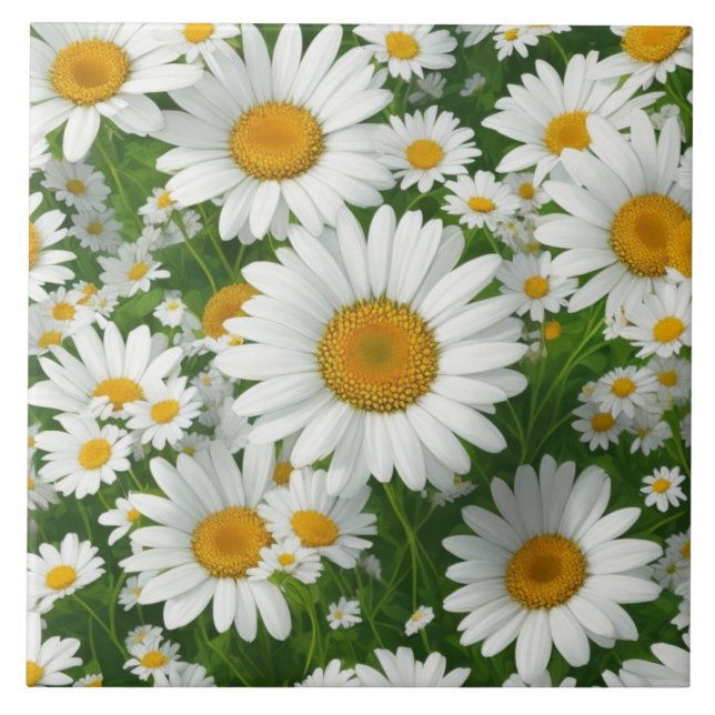 Retro white floral white daisy pattern tile (Front)