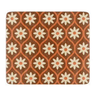 Retro White Flowers on Brown Vintage Ogee Cutting Board