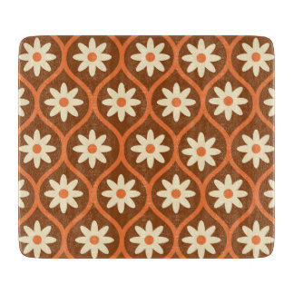 Retro White Flowers on Brown Vintage Ogee  Cutting Board