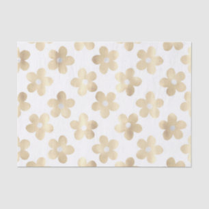 Retro White Gold Daisy Flowers Tissue Paper