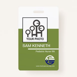 Retro White Green Column Company Employee ID Badge