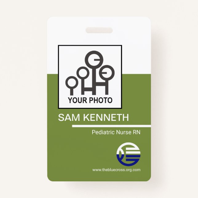 Retro White Green Column Company Employee ID Badge (Front)