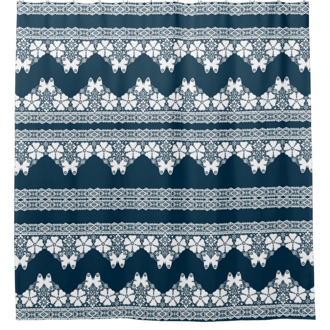 Retro white lace with butterflies on a dark blue b (Front)