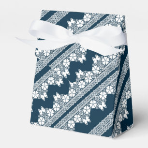 Retro white lace with butterflies on a dark blue b favor box