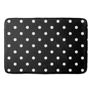Retro White Polka Dots On Black Bath Mat
