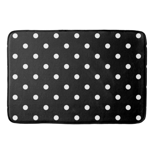 Retro White Polka Dots On Black Bath Mat (Front)