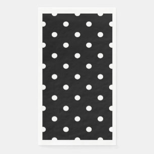 Retro White Polka Dots On Black Napkin