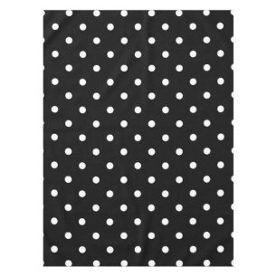 Retro White Polka Dots On Black Tablecloth