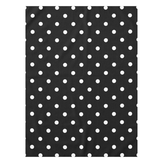Retro White Polka Dots On Black Tablecloth (Front)