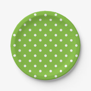 Retro White Polka Dots On Green Paper Plate