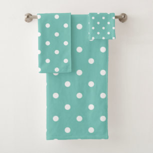 Retro White Polka Dots On Teal Bath Towel Set