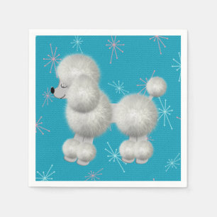 Retro White Poodle Birthday Party Paper Napkins