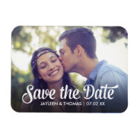 Retro White Script Save The Date Full Bleed Photo