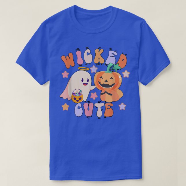 Retro Wicked Cute Ghost Pumpkin Spooky Season Hall T-Shirt (Design Front)