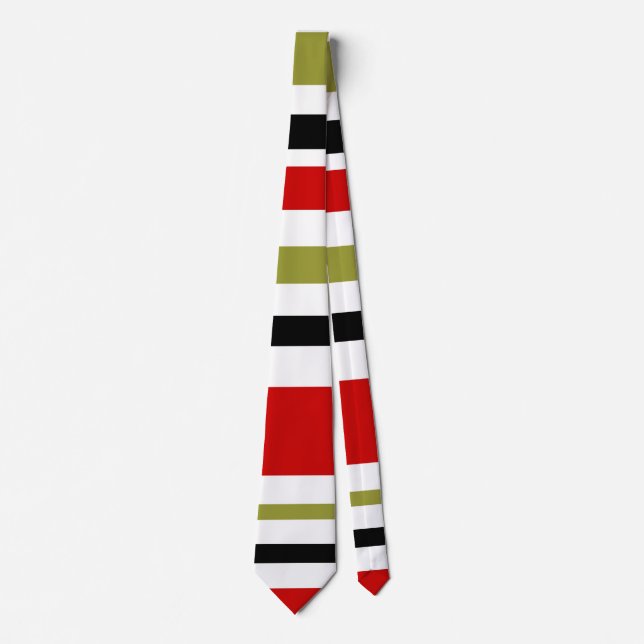 retro wide stripe black,white,olive and red tie (Front)