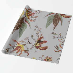 Retro wild flower vintage mood,  botanical plants  wrapping paper