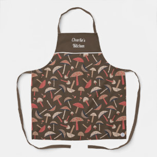 Retro Wild Mushrooms Cute Earth Brown Botanical Apron