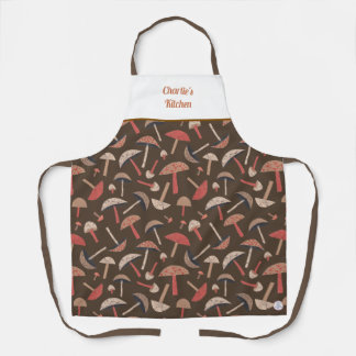 Retro Wild Mushrooms Cute Whimsical Botanical Apron