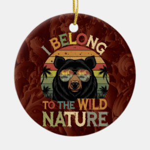Retro Wild Nature Bear with Sunglasses Ceramic Ornament