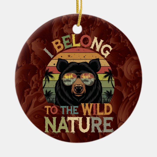 Retro Wild Nature Bear with Sunglasses Ceramic Ornament (Front)