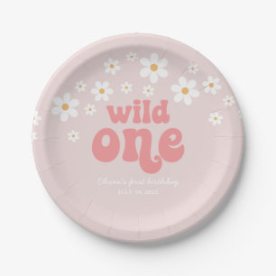 Retro wild one daisy boho floral first birthday paper plate