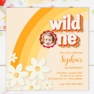 Retro “Wild One” First Birthday Photo Invitation  