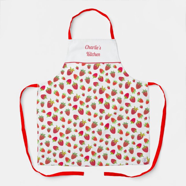 Retro Wild Strawberries Cute Whimsical Strawberry Apron (Front)