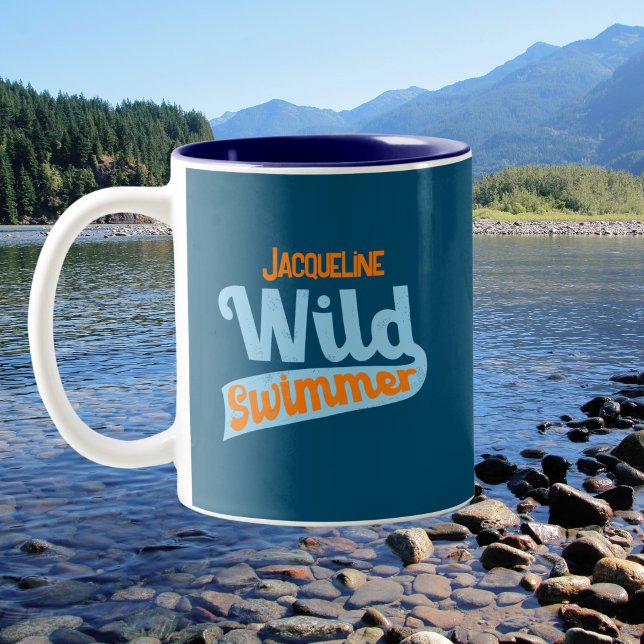Retro Wild Swimmer Graphic for Women Two-Tone Coffee Mug (Creator Uploaded)