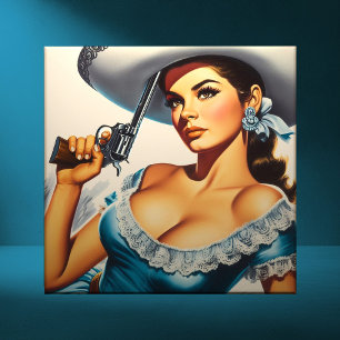 Retro Wild West Pin-up Tile