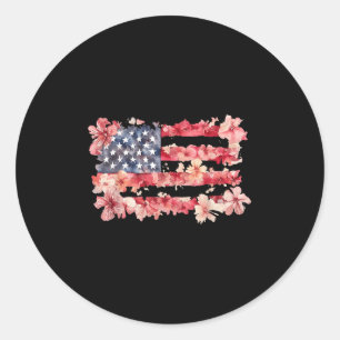 Retro Wildflower American Flag Women 4th Of July P Classic Round Sticker