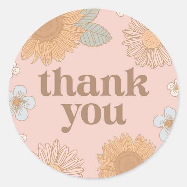 Retro Wildflower Baby Shower Thank You Classic Round Sticker (Front)