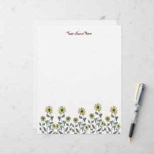 Retro Wildflower Doodle Personalized Original Art Letterhead