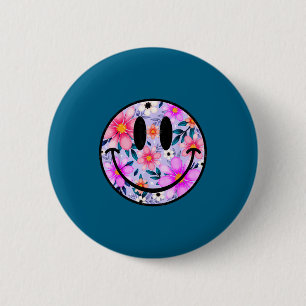 Retro Wildflower Smile Face Floral Lover Happy Fac 2 Inch Round Button
