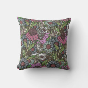 Retro Wildflower Winter Garden Throw Pillow