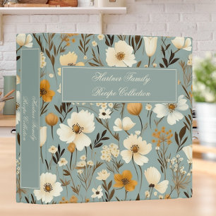 Retro Wildflowers on Dusty Blue Family Recipe Binder