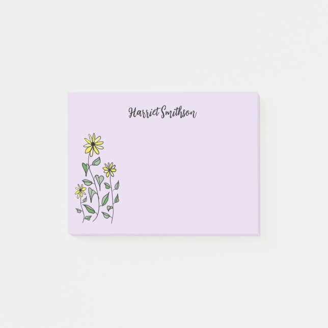 Retro Wildflowers Personalized Lilac Lavender Post-it Notes (Front)